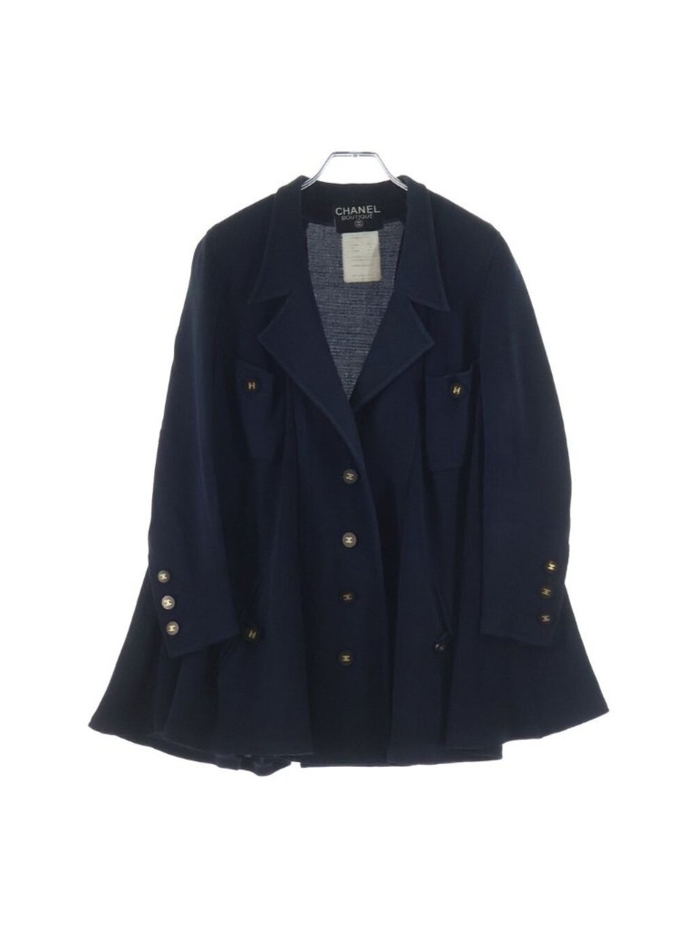 RESERVED / Chanel Boutique Vintage Wool Jacket CC Logo Button Navy